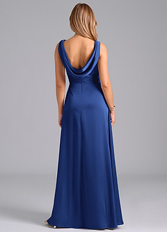 Azazie Karina Bridesmaid Dresses Royal Blue A-Line Pleated Stretch Satin Dress image6