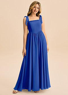 Azazie Delia Junior Abito A-Line in Chiffon Fiocco Blu Reale image1