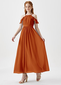 Azazie Chaya Junior Paprika A-Line Off the Shoulder Chiffon Dress image5