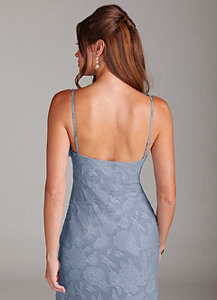 Azazie Tianna Bridesmaid Dresses Dusty Blue Sheath Lace Floral Burnout Dress image7