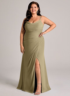 Azazie Deandra Bridesmaid Dresses Moss Green Mermaid Pleated Chiffon Dress image9
