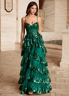 Tindra Green Sequins Ruffles Prom Dress image3