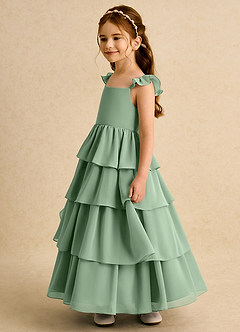 Azazie Boba vestidos de niña de las flores Vestido de Matcha de Gasa de Corte En A con Escote Cuadrado image7