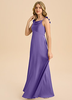 Azazie Gumdrop Junior Tahiti Empire Pleated Stretch Satin Dress image5