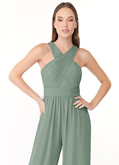 Azazie Berdie Bridesmaid Dresses Silver Sage Halter Chiffon Jumpsuit image5