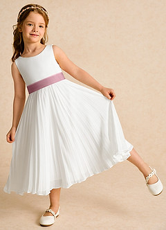 Azazie Margot Flower Girl Dresses Ivory Vintage Mauve A-Line Pleated Chiffon Dress image3