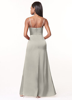 Azazie Maci Vestidos de damas de honor Vestido de Guijarro de Satén Elástico de Corte En A con Cuello en V plisado image1