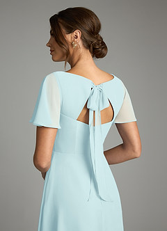 Azazie Kimber Bridesmaid Dresses Sea Glass A-Line Flounce Sleeve Chiffon Dress image8