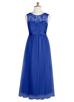 Azazie Georgette Junior Royal Blue A-Line Lace Tulle Dress image8