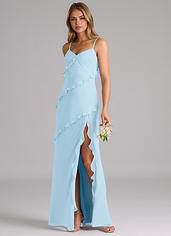 Azazie Nancie Bridesmaid Dresses Sky Blue Mermaid Ruched Chiffon Dress image3
