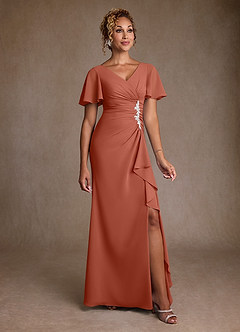 Azazie Suffolk Kleider für die Brautmutter A-Linie Plissee Chiffon Kleid Lehm image1