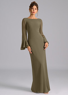 Azazie Leone Abiti da Damigella Abito Sirena in Chiffon Corsetto Willow Green image4