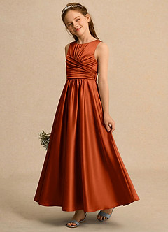 Azazie Ducky Girls Formal Flower Girl Klänningar Klä A-Line i Stretch Satin Plisserad image3