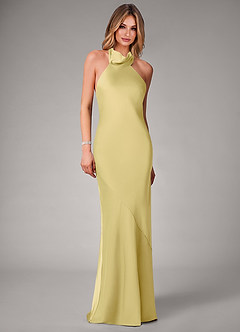 Azazie Velli Bridesmaid Dresses Lemon Sorbet Mermaid Stretch Satin Dress image4