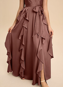 Azazie Peyton Junior Robe Trapèze en Satin extensible Plissée Expresso image6