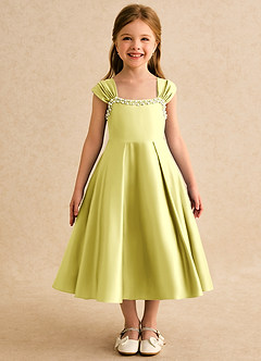 Azazie Yosemite Robe Demoiselle D'honneur Fillette Robe Princesse en Mat Satiné Encolure en Forme de Cœur Sorbet Citron image4