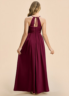 Azazie Ginny Junior Burgundy A-Line Pleated Stretch Satin Dress image2