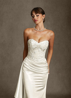 Azazie Angel Wedding Dresses Antique White Mermaid Strapless Charmeuse Dress image9
