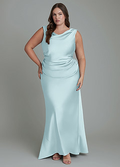 Azazie Kieryn Bridesmaid Dresses Cloud Blue Mermaid Pleated Stretch Satin Dress image7