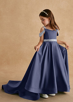 Azazie Jodi Flower Girl Dresses Stormy A-Line Matte Satin Dress image1