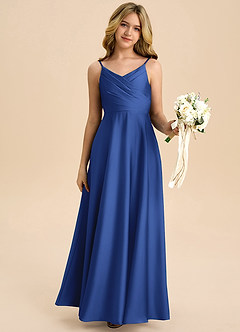 Azazie Bug Junior Robe Trapèze en Satin extensible Plissée Bleu Roi image6