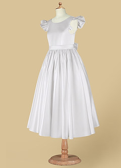 Azazie Violeta Flower Girl Dresses White Ball-Gown Bow Matte Satin Dress image12