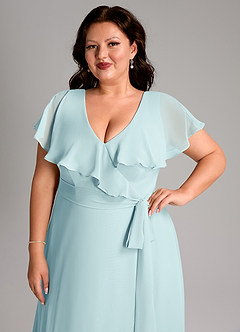 Azazie Lainey Bridesmaid Dresses Sea Glass A-Line with Pockets Chiffon Dress image6