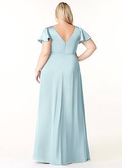 Azazie Soren Bridesmaid Dresses Cloud Blue A-Line Pleated Stretch Satin Dress image2
