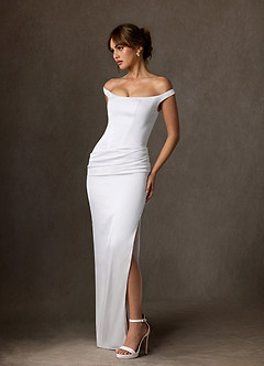 Azazie Marcia Vestidos de novia Vestido de Diamante Blanco de Satén Elástico de Corte Recto con Vestidos sin tirantes image1