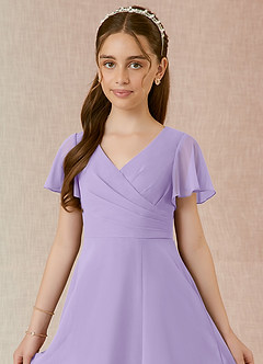 Azazie Induh Junior Robe Trapèze en Mousseline de soie Rayé Lilas image4