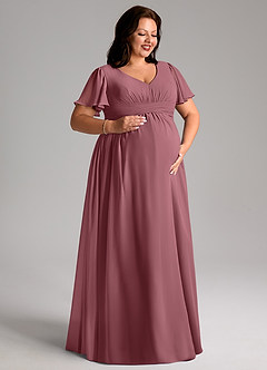 Azazie Verna Maternity Bridesmaid Dresses A-Line V-Neck Ruched Chiffon Floor-Length Dress image10
