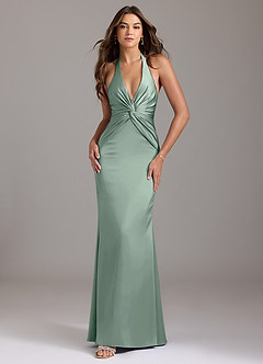 Azazie Valerie Bridesmaid Dresses Agave Mermaid Pleated Stretch Satin Dress image1