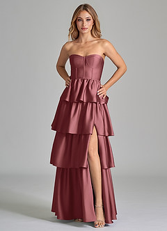 Azazie Faye Bridesmaid Dresses Amethyst A-Line Ruched Stretch Satin Dress image5