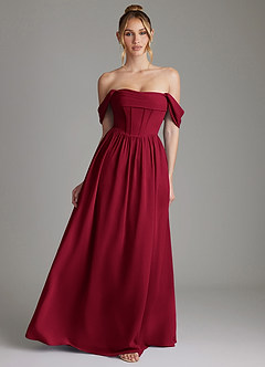 Azazie Caterina Bridesmaid Dresses Burgundy A-Line Corset Chiffon Dress image1