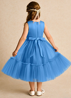 Azazie Miracle Flower Girl Dresses Blue Jay A-Line Bow Matte Satin Dress image2