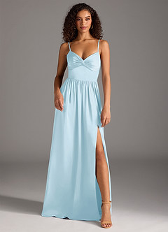Azazie Zeya Bridesmaid Dresses Sky Blue A-Line Pleated Stretch Satin Dress image2