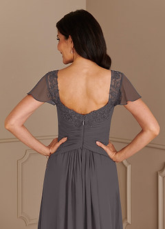 Azazie Gwenyth Mother of the Bride Dresses Steel Grey A-Line Lace Chiffon Dress image7