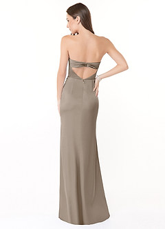 Azazie Leonis Bridesmaid Dresses Taupe Mermaid Pleated Stretch Satin Convertible Dress image4