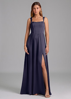 Azazie Rosaline Bridesmaid Dresses Stormy A-Line Side Slit Stretch Satin Dress image3