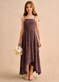Azazie Twilight Girls Formal Blumenmädchenkleider A-Linie Plissee Blumen-Burnout Kleid Espresso image4
