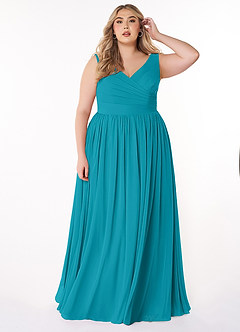 Azazie Keyla Bridesmaid Dresses Jade A-Line V-Neck Pleated Chiffon Dress image6