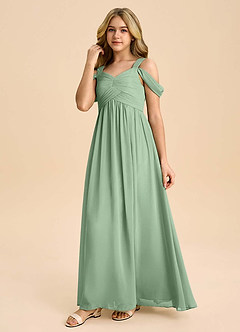 Azazie Lianne Junior Matcha A-Line Off the Shoulder Chiffon Dress image6
