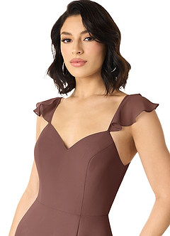 Azazie Everett Bridesmaid Dresses Espresso A-Line V-neck Ruched Chiffon Dress image4