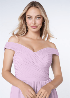 Azazie Audrianna Bridesmaid Dresses Frosted Lilac A-Line Off-The-Shoulder Gathered Chiffon Convertible Dress image5
