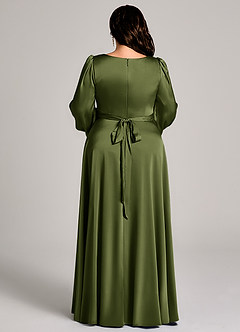 Azazie Leonia Bridesmaid Dresses Olive A-Line Long Sleeve Stretch Satin Dress image6