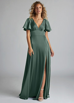 Azazie Kimber Robes de demoiselle d'honneur Robe Trapèze en Satin extensible Rayé Mousse De Mer image3