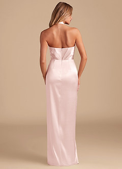 Azazie Zaya Bridesmaid Dresses Blushing Pink Sheath Pleated Metallic Satin Dress image7