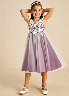 Azazie Sunnie Flower Girl Dresses Mulberry A-Line Lace Tulle Dress image4
