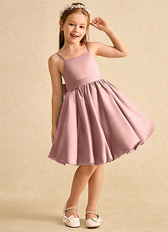 Azazie Davine Flower Girl Dresses Rose Gold A-Line Spaghetti Strap Matte Satin Dress image4
