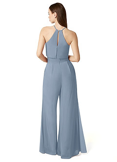Azazie Kenzi Bridesmaid Dresses Dusty Blue Pleated Chiffon Jumpsuit image2